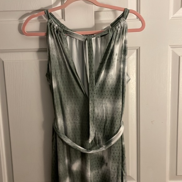 Cocoimo Tie Dye Maxi Dress fixed shoulder straps and tie belt at waist Green - Picture 9 of 16